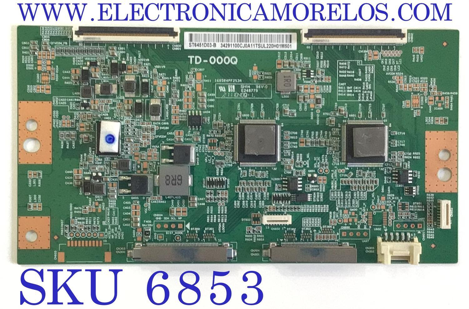 T-CON ORIGINAL PARA TV SONY / NUMERO DE PARTE 34291100CJ / TD-000Q / 34291100CJ0A11 / PANEL YDCS065MES02 / DISPLAY ST6451D03-B VER.2.1 / MODELO XR-65X95K / XR-65X93CL